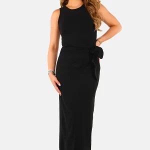 Mouwloze jersey jurk met strikdetail zwart