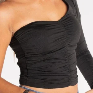 One shoulder top gedrapeerd zwart