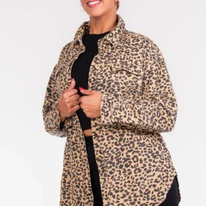 Oversized denim jack leopard zwart
