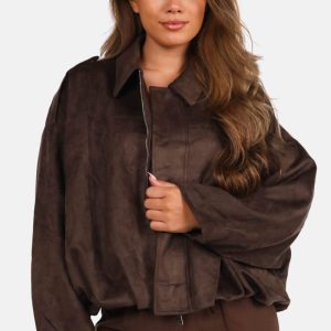 Oversized jasje suèdelook bruin