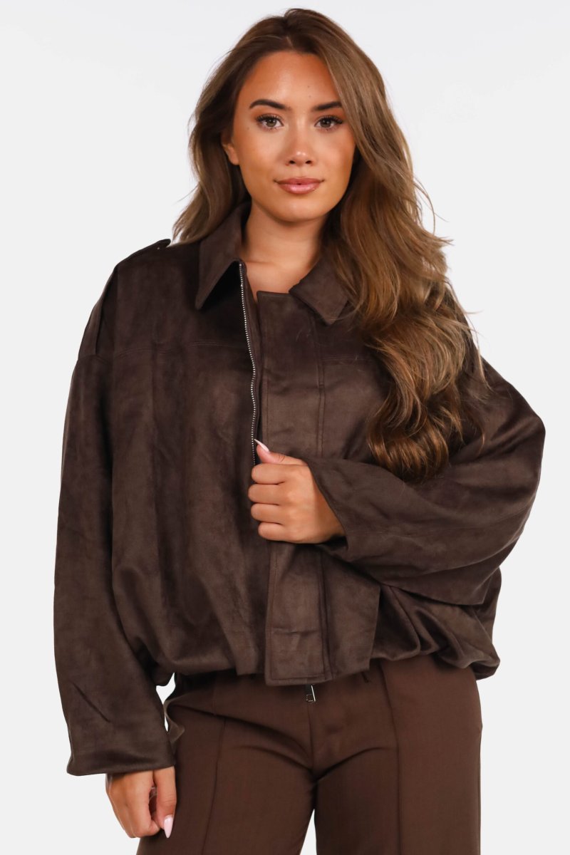 Oversized jasje suèdelook bruin - Afbeelding 2