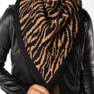Punt sjaal zebra zwart camel