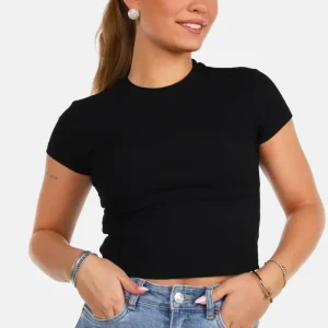 Rib top slim fit zwart