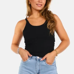 Ribtop met spaghettibandjes zwart