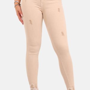 Skinny jeans damage beige