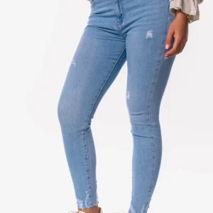 Skinny jeans super high waist light damage blauw