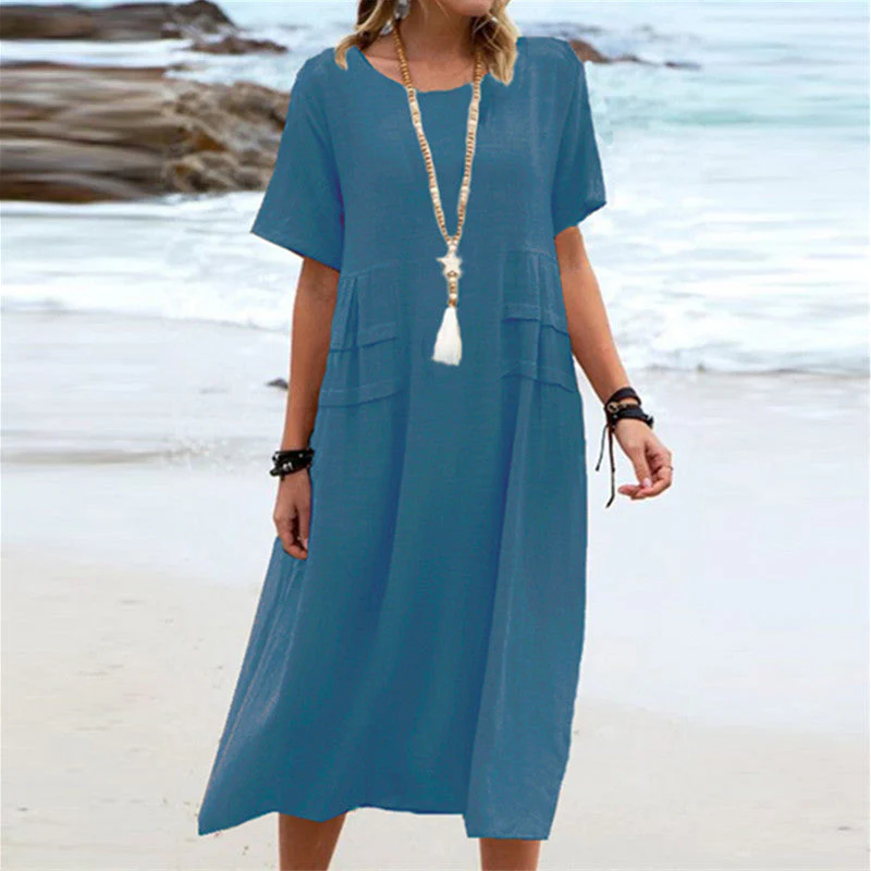 Oriana™ - Katoen en linnen Midi Dress met ronde hals - Afbeelding 9