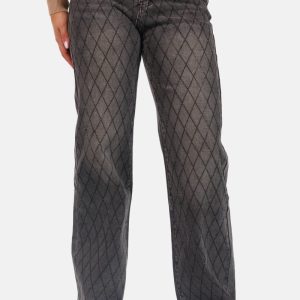 Straight jeans ruit glitter donkergrijs