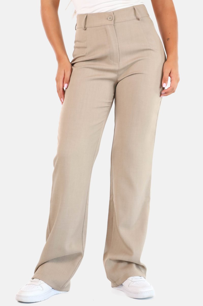 Straight leg pantalon met hoge taille taupe - Afbeelding 2