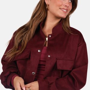 Suede look bomberjack met drukknoopsluiting bordeaux
