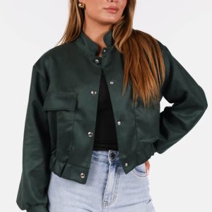 Suede look bomberjack met drukknoopsluiting donkergroen