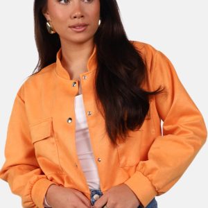 Suede look bomberjack met drukknoopsluiting oranje