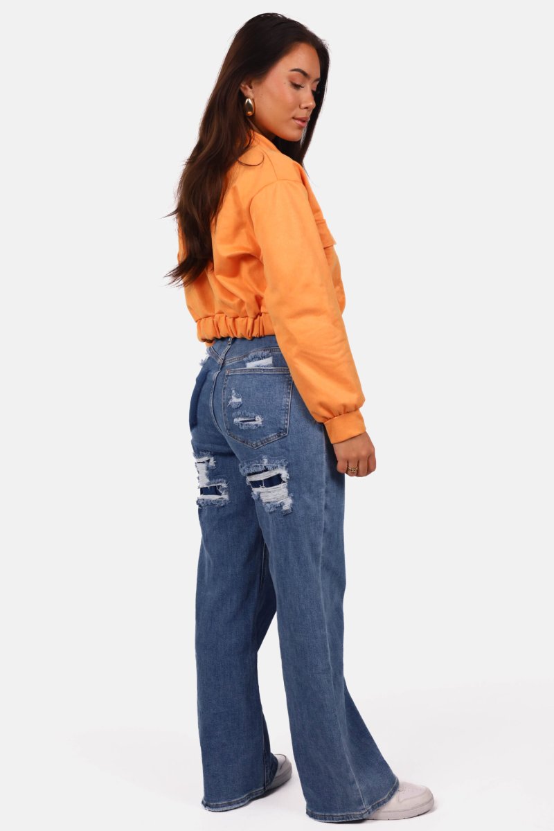 Suede look bomberjack met drukknoopsluiting oranje - Afbeelding 5