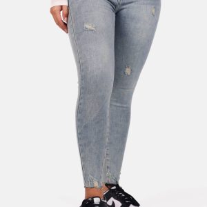 Super high waist skinny jeans washed blauw