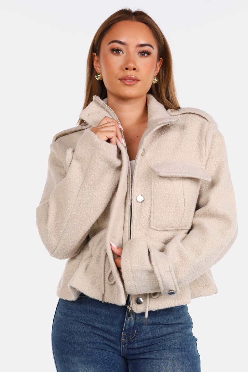 Teddy jasje met trekkoord beige - Afbeelding 2