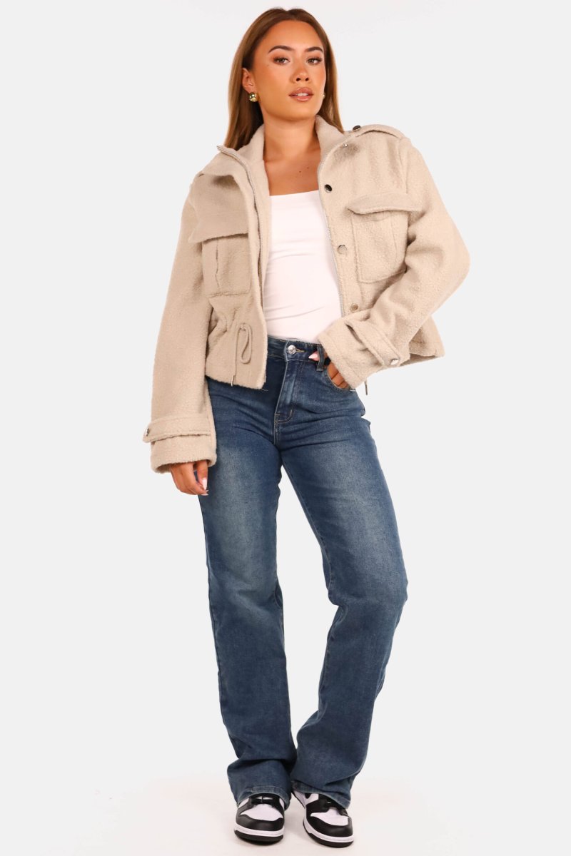 Teddy jasje met trekkoord beige - Afbeelding 3