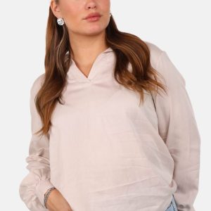 Tencel blouse met kraag beige