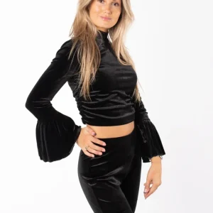 Top velvet cropped zwart