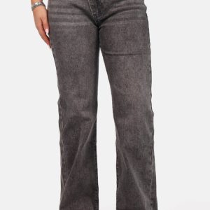 Wide leg jeans met asymmetrische sluiting grijs