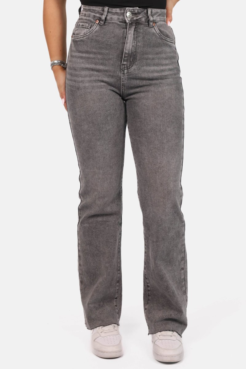 Wide leg jeans met hoge taille grijs - Afbeelding 2