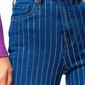 Wide leg jeans stripe glitter donkerblauw