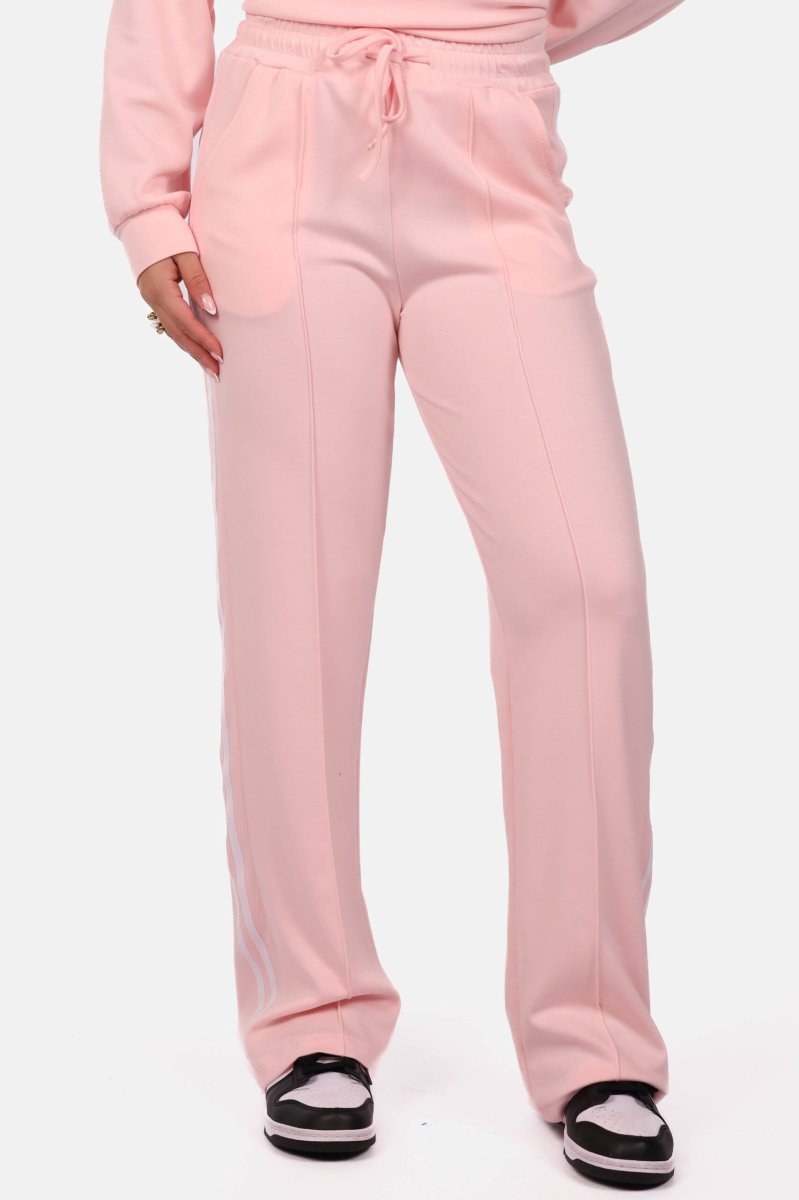 Wide leg joggingbroek met strepen lichtroze