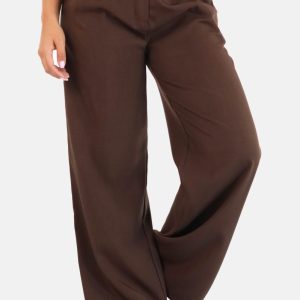Wide leg pantalon met hoge taille bruin