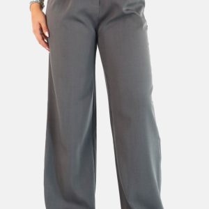 Wide leg pantalon met hoge taille gemĂȘleerd grijs