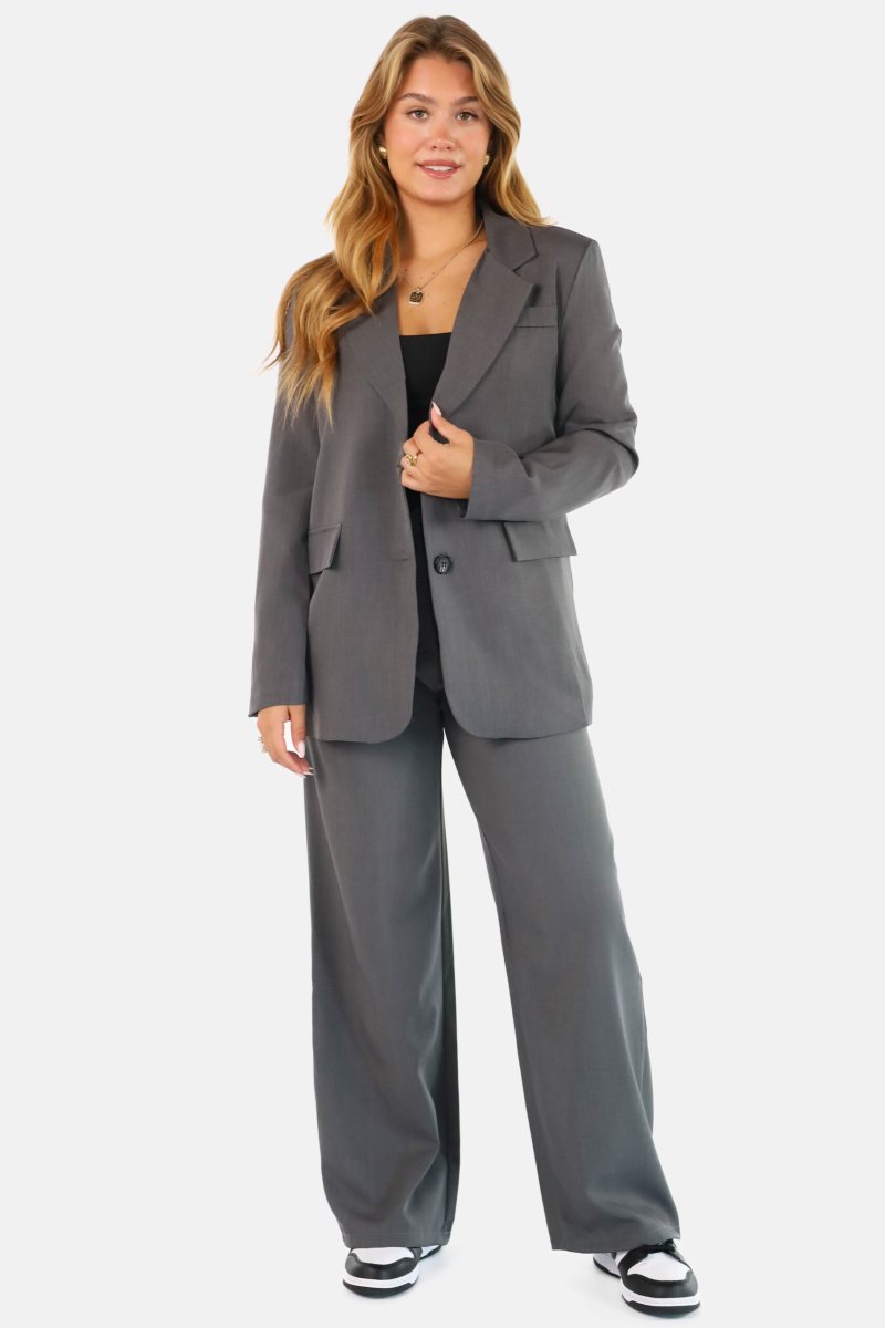 Wide leg pantalon met hoge taille gemêleerd grijs - Afbeelding 3