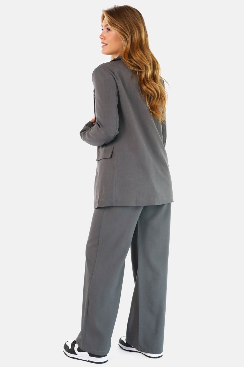 Wide leg pantalon met hoge taille gemêleerd grijs - Afbeelding 5