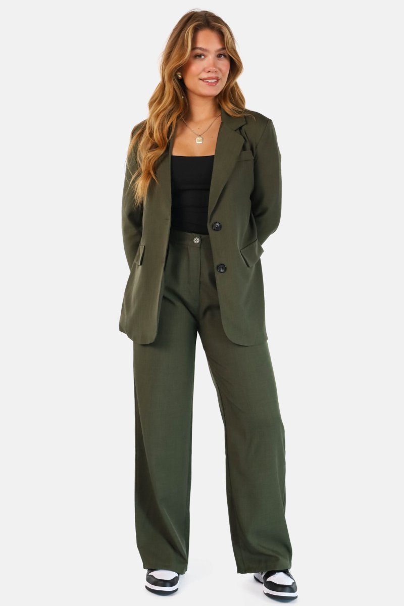 Wide leg pantalon met hoge taille kaki - Afbeelding 3