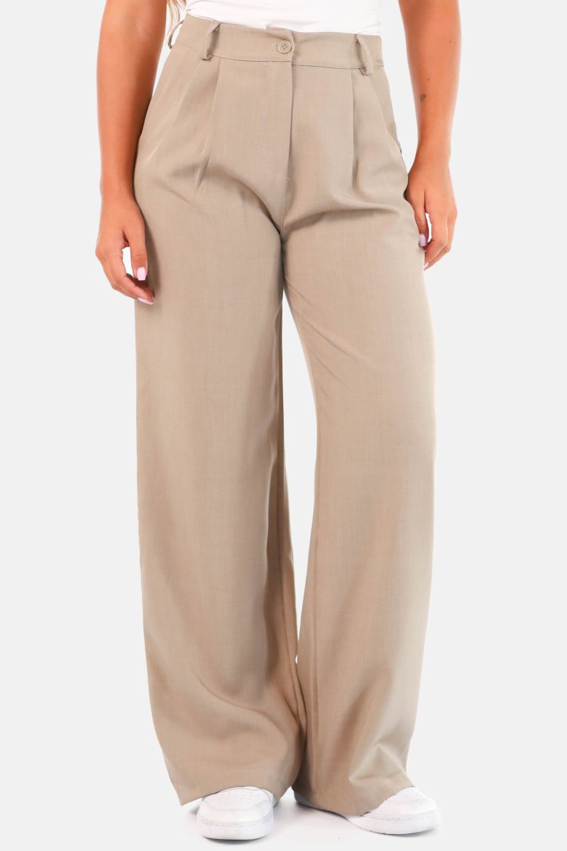 Wide leg pantalon met hoge taille taupe - Afbeelding 2