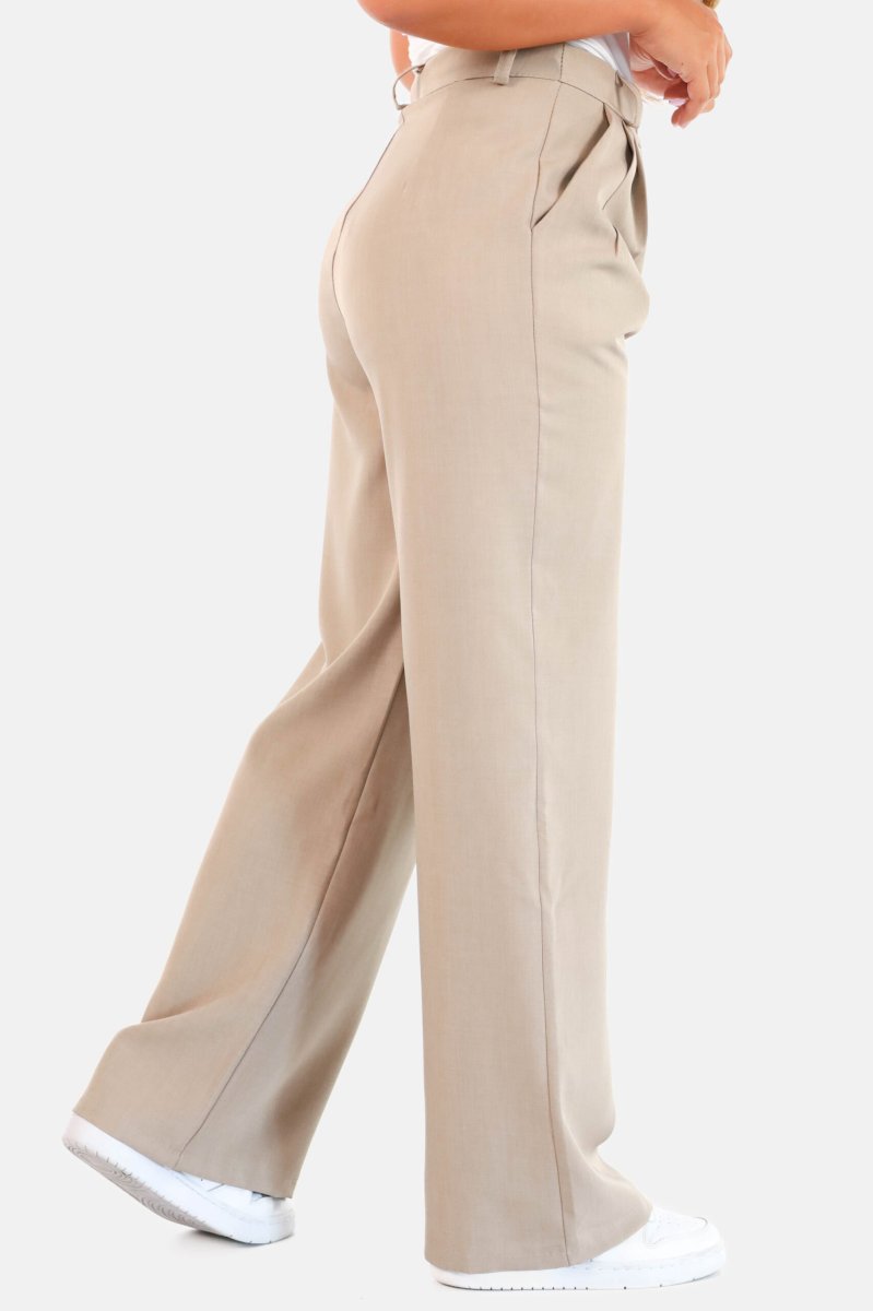 Wide leg pantalon met hoge taille taupe - Afbeelding 4
