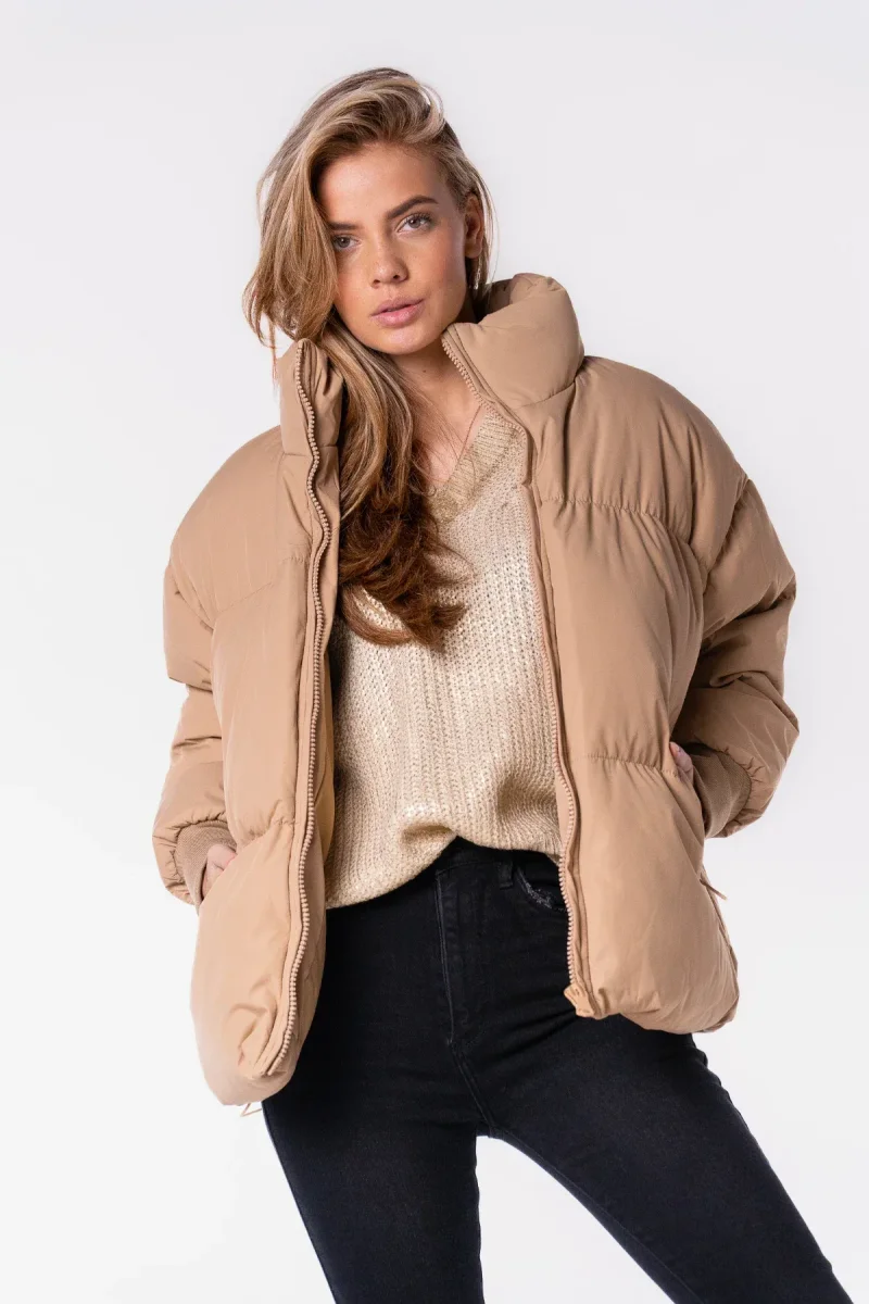 Winterjas gewatteerd kort bold camel
