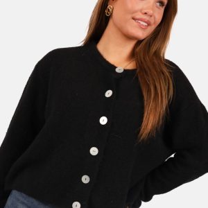Wolblend vest met knoopsluiting zwart