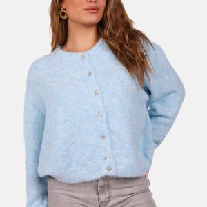 Zacht wolblend vest met knoopsluiting lichtblauw