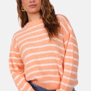 Zachte wolblend trui met strepen oranje wit